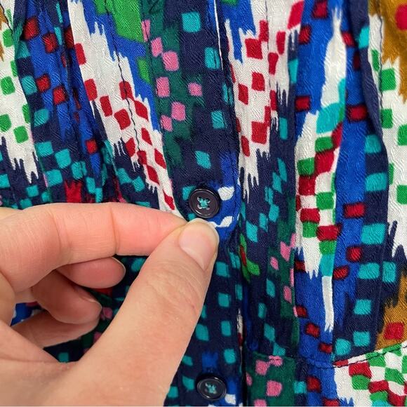 Maeve Anthropologie Blue Confetti Peplum Boho 3/4 Sleeve Blouse Womens 4 Fall - Picture 5 of 10